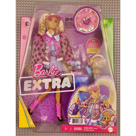 Mattel Toys Barbie Extra Doll 3 In Pink Fluffy Coat With Pet